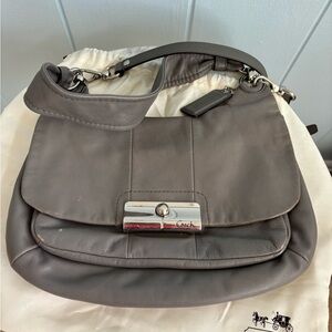 Coach Gray Slouchy Leather Hobo Crossbody Shoulder Bag with Silver Accents